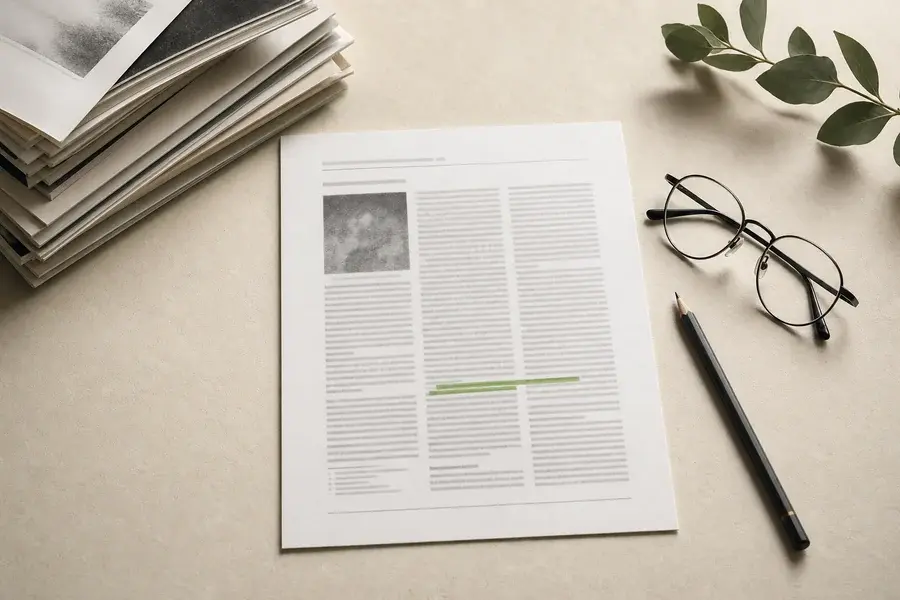 A medical journal article being reviewed with a highlighted clinical finding